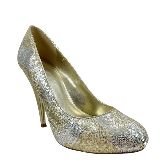 Aldo Glicken Sequins Glitter Pumps Metallic Gold Silver Size 39 - Picture 2 of 11